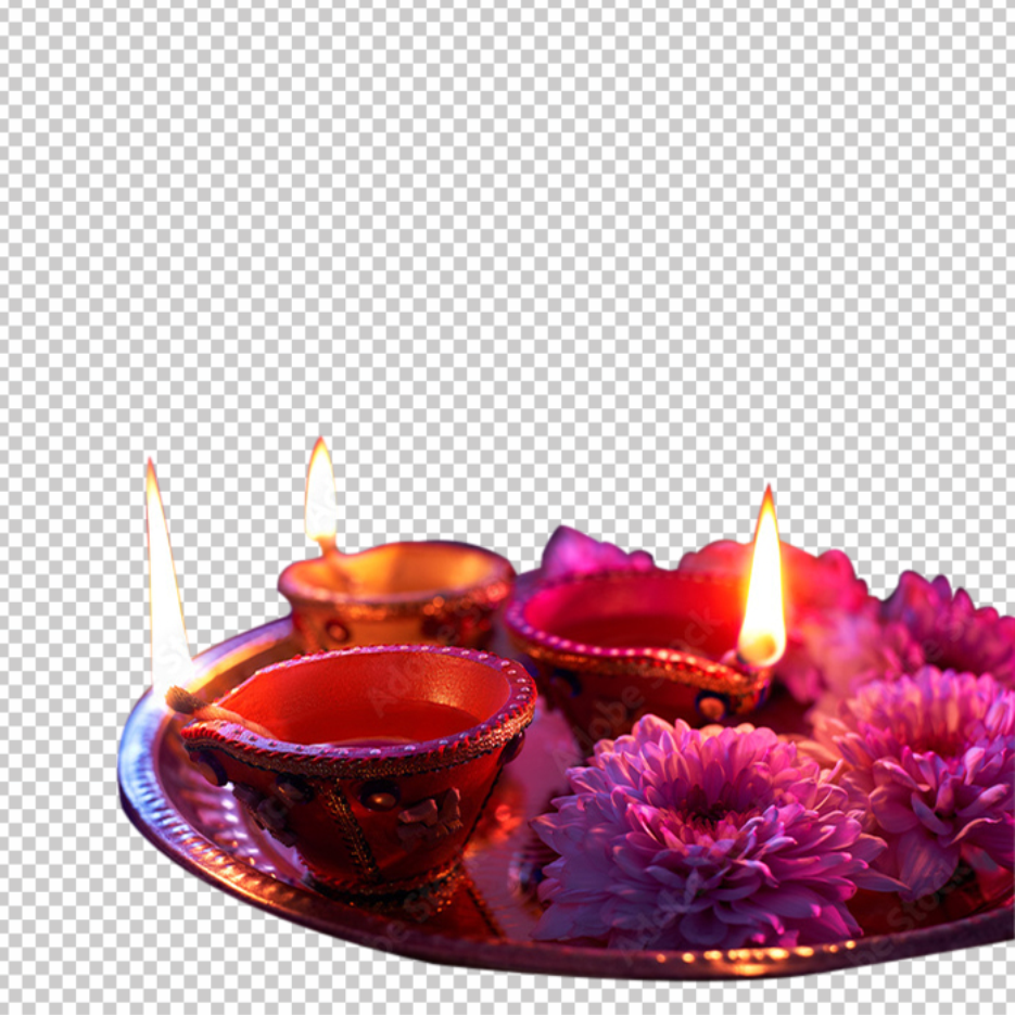 Diwali-Thali-PNG-with-Diya-and-Flower